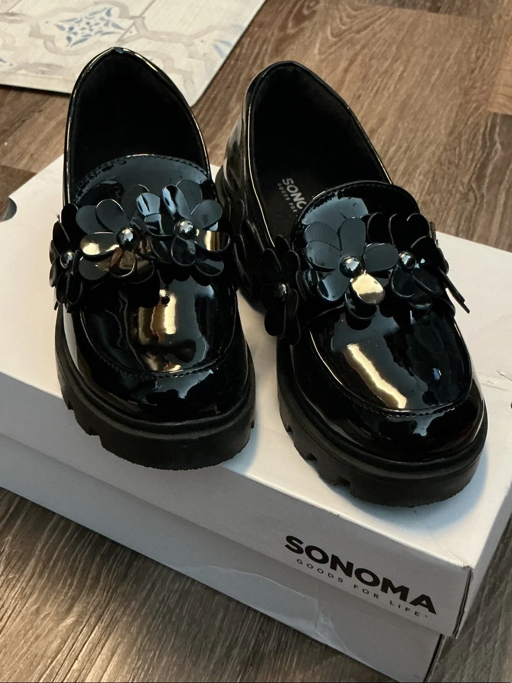 Sonoma Black Patent Floral Loafers for Women